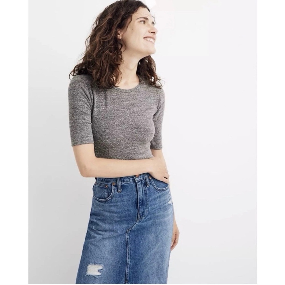 MADEWELL Gray Crew Neck Short Sleeve Bodysuit Size Large Women’s EUC